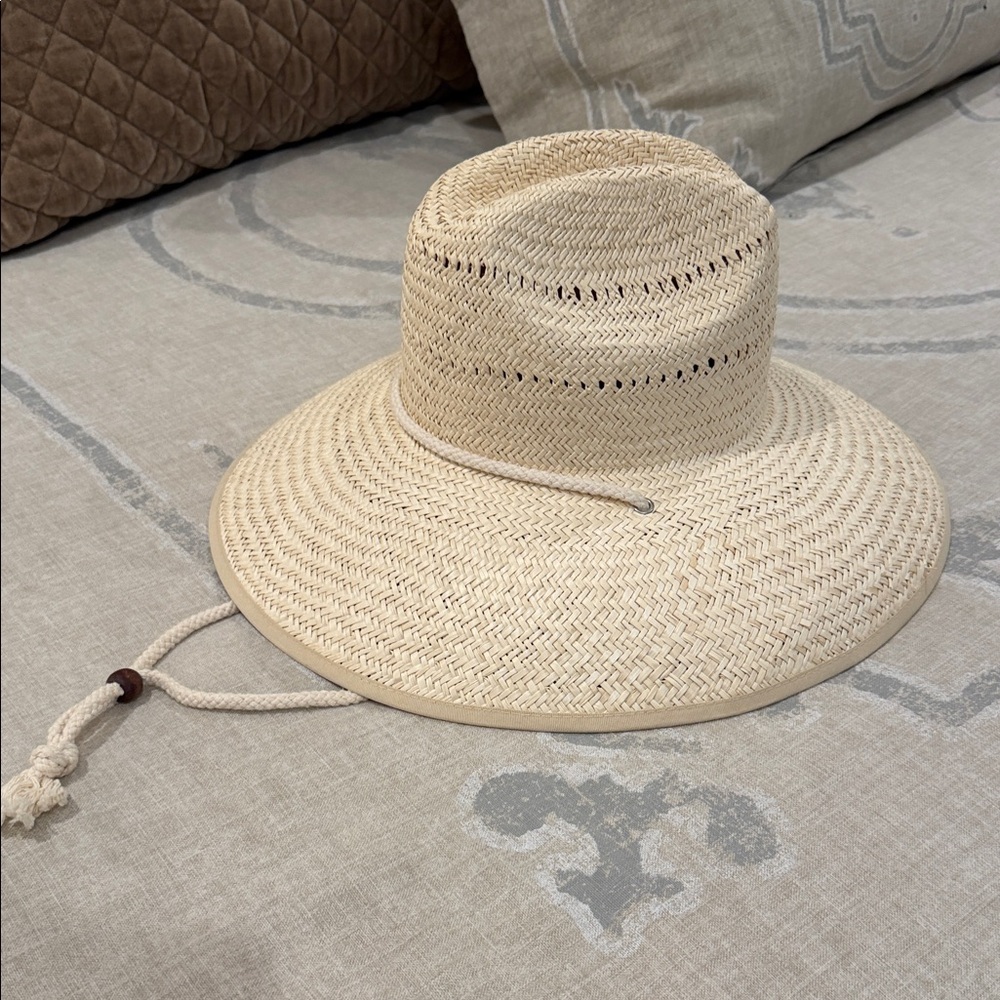 Lack Of Color Natural Straw Wide Brim Sun Hat with Chin Cord